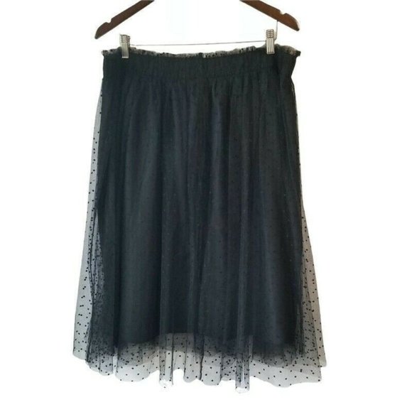 LC Lauren Conrad Dresses & Skirts - LC Lauren Conrad Womens XL Disney Tulle Skirt Black Dotted Midi Elastic Waist